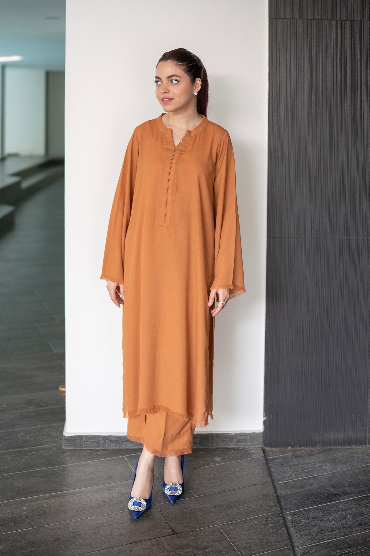 La Rosaa Stitched 2 Piece Basics Winter Collection'2024-Terracotta 2Pc