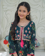 Khanak Stitched Kids-Bottle Green 2Pcs Koti Style With Gharara KST 199