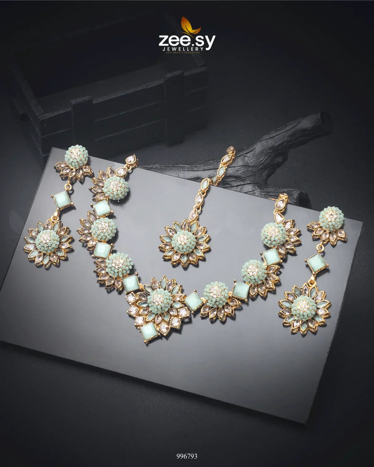 Astilbe Necklace Set Mint Green - Zeesy Jewellery