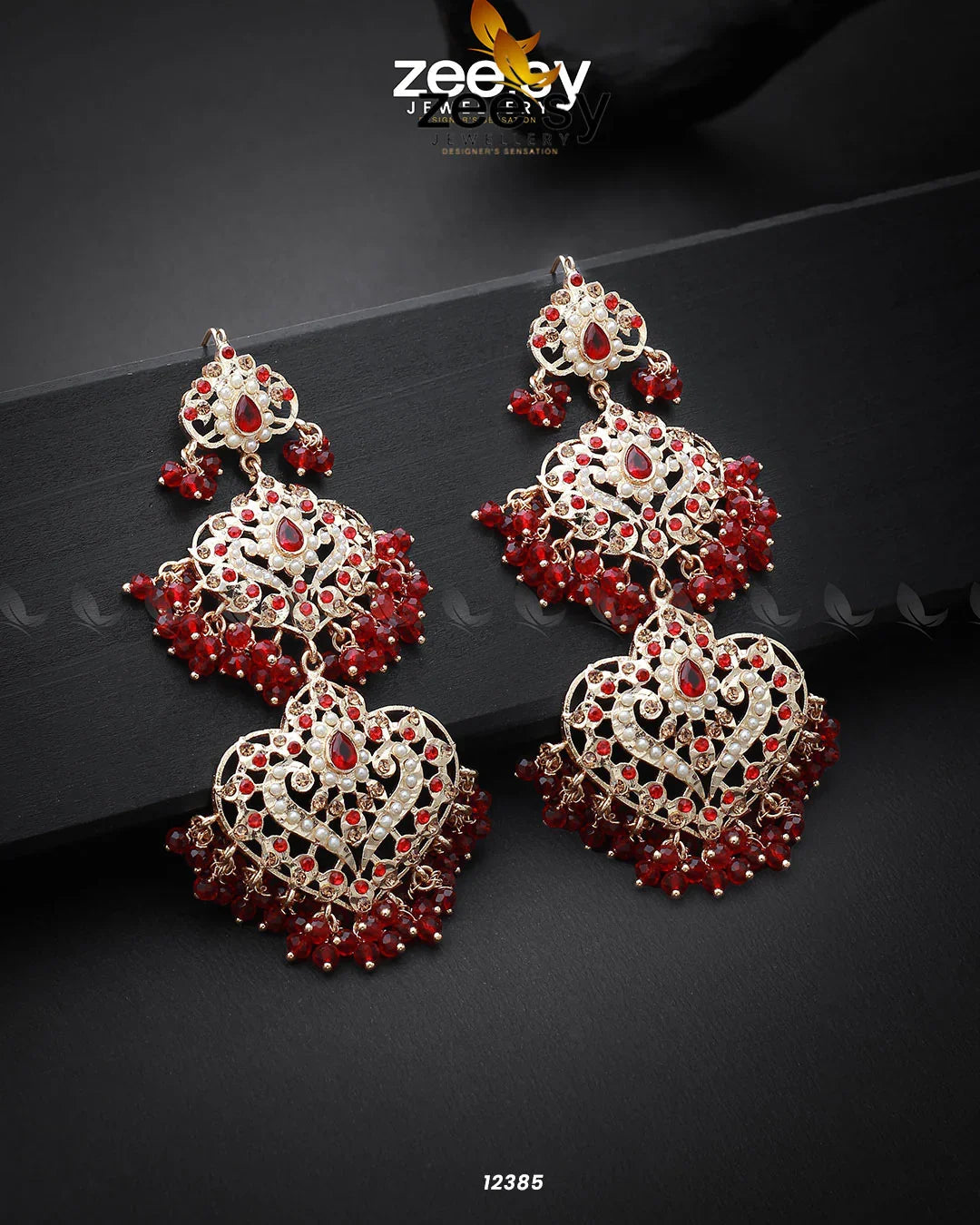 Keerthi's Earrings Golden Red - Zeesy Jewellery