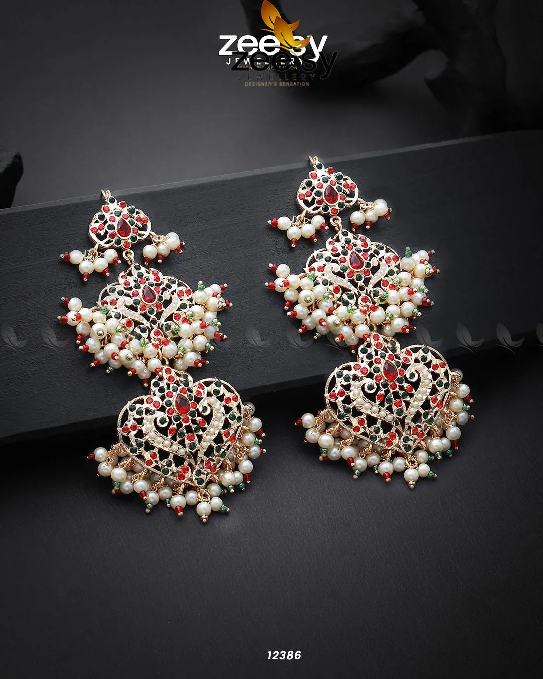 Keerthi's Earrings Golden Red & Green - Zeesy Jewellery
