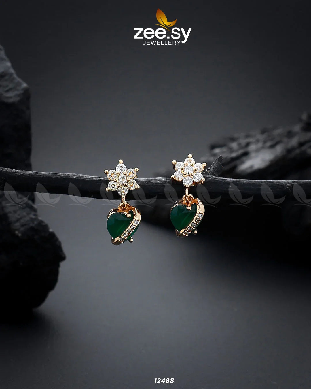 Heart Earrings Green - Zeesy Jewellery
