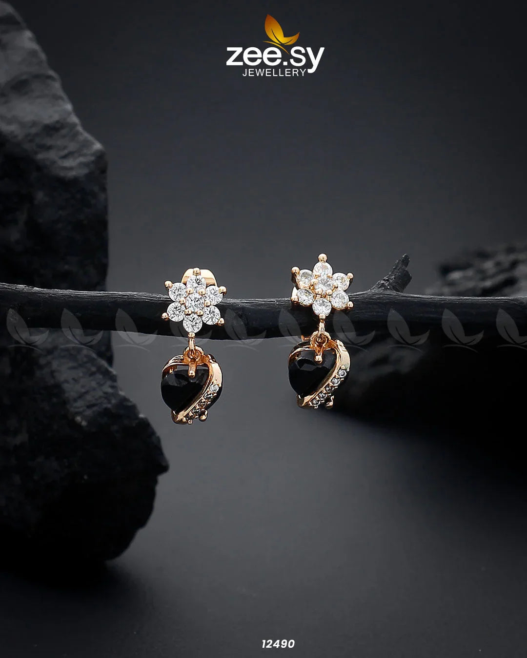 Heart Earrings Black - Zeesy Jewellery