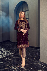 Panache Apparel Stitched Velvet Collection-Mauve Bloom