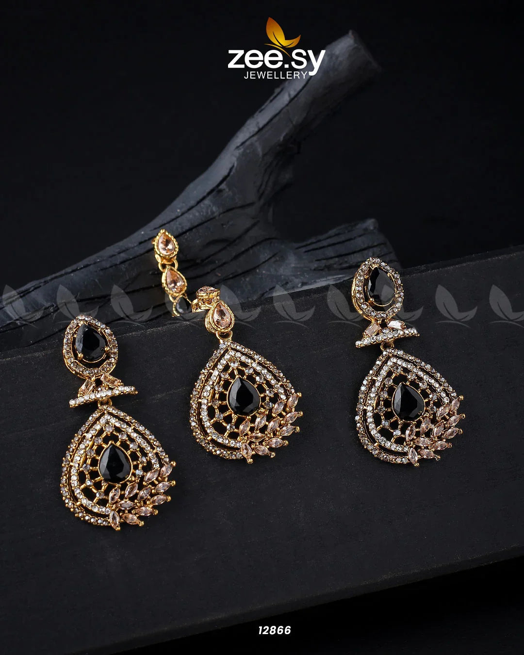 Plumeria Earrings Golden Black Champagne - Zeesy Jewellery