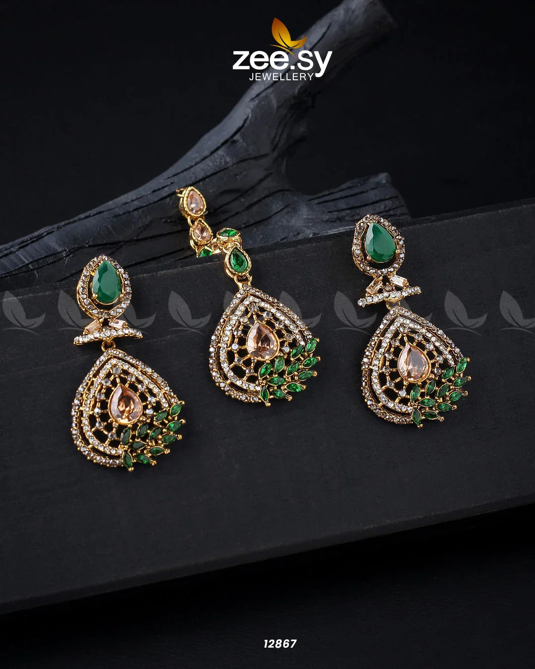 Plumeria Earrings Golden Champagne Green - Zeesy Jewellery