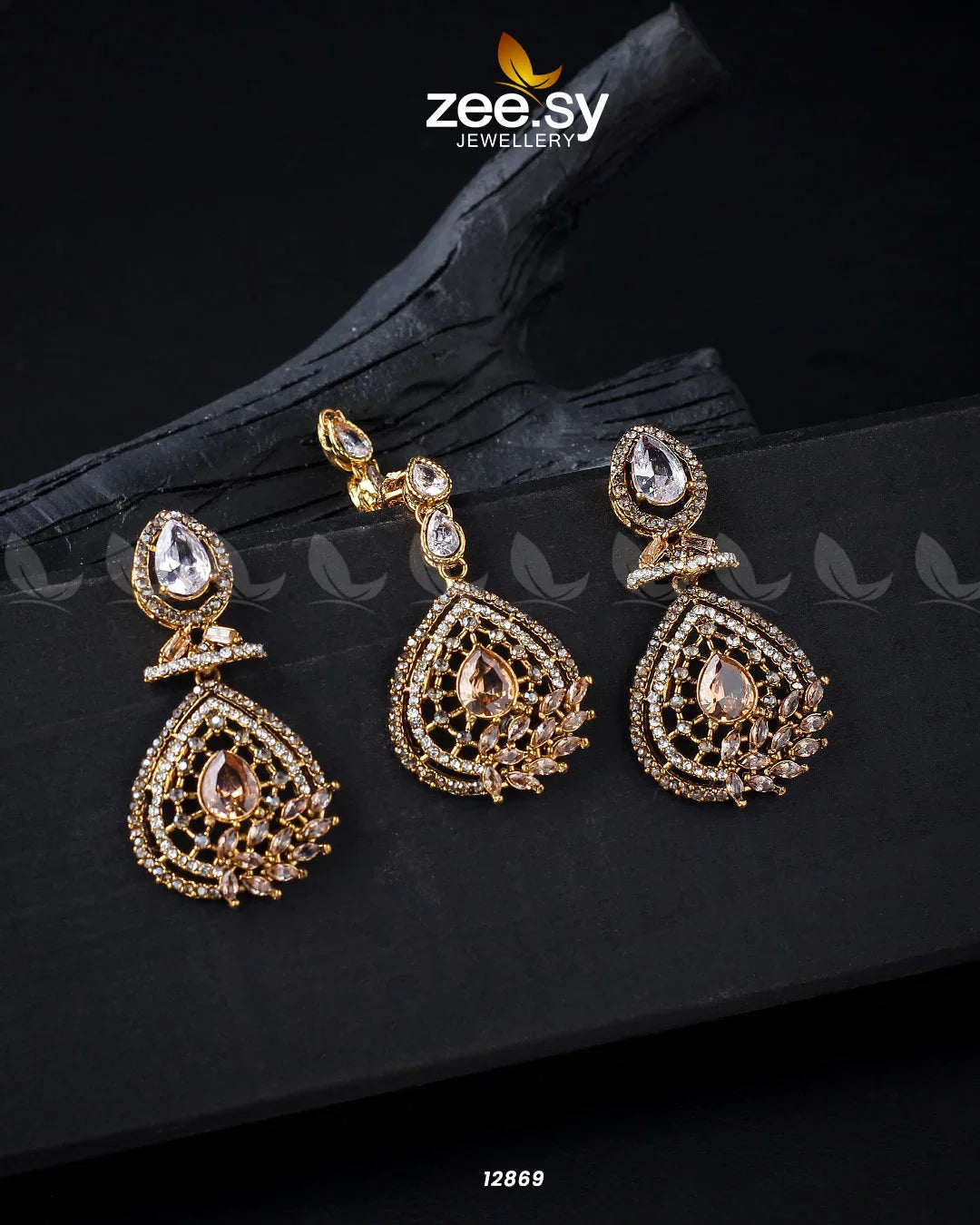 Plumeria Earrings Golden Champagne White - Zeesy Jewellery