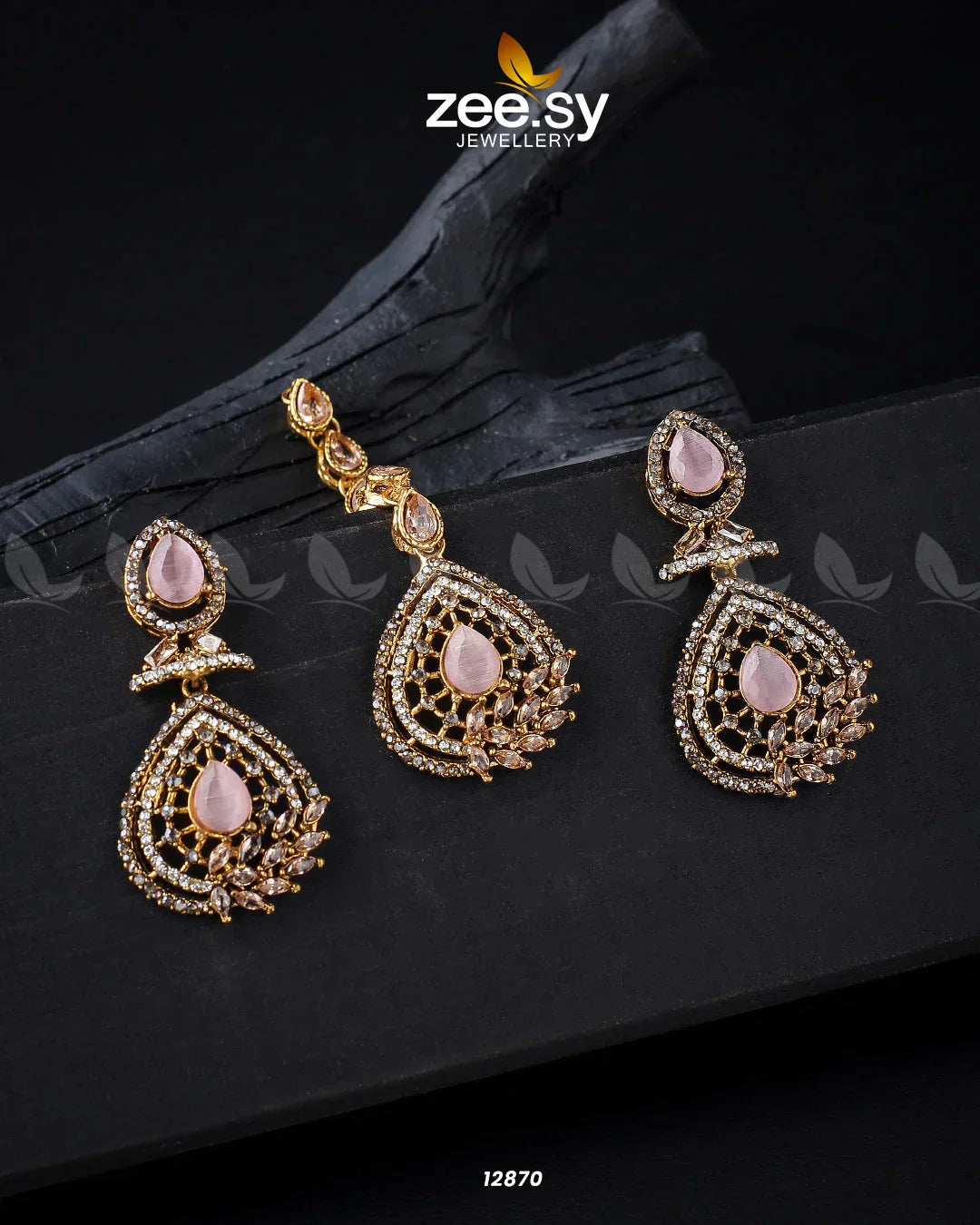 Plumeria Earrings Golden Mint Pink Champagne - Zeesy Jewellery