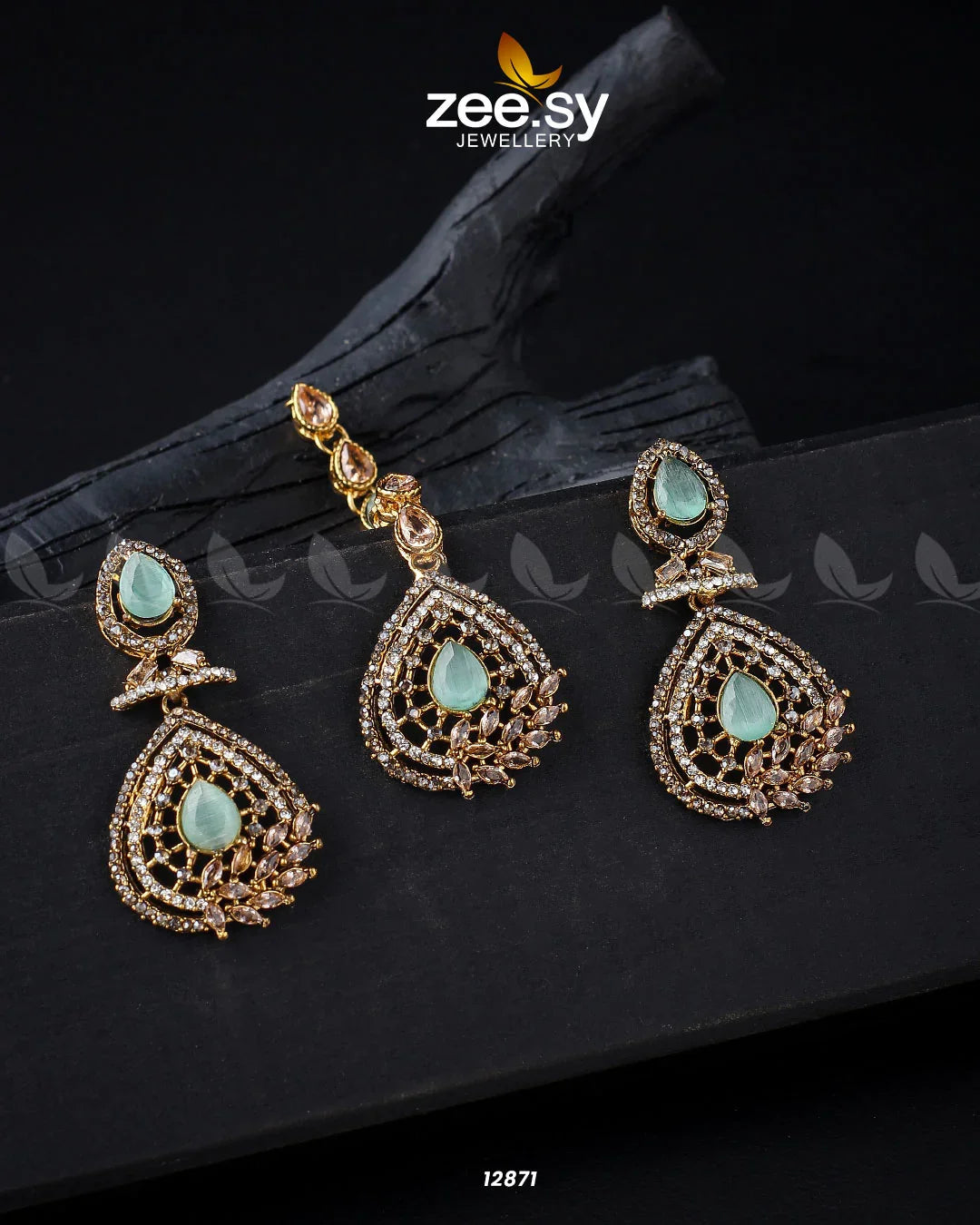 Plumeria Earrings Golden Mint Green Champagne - Zeesy Jewellery