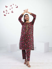 Ahlam Soft Cambric Stitched-Shadow Florals Co-ord set Collection'2024