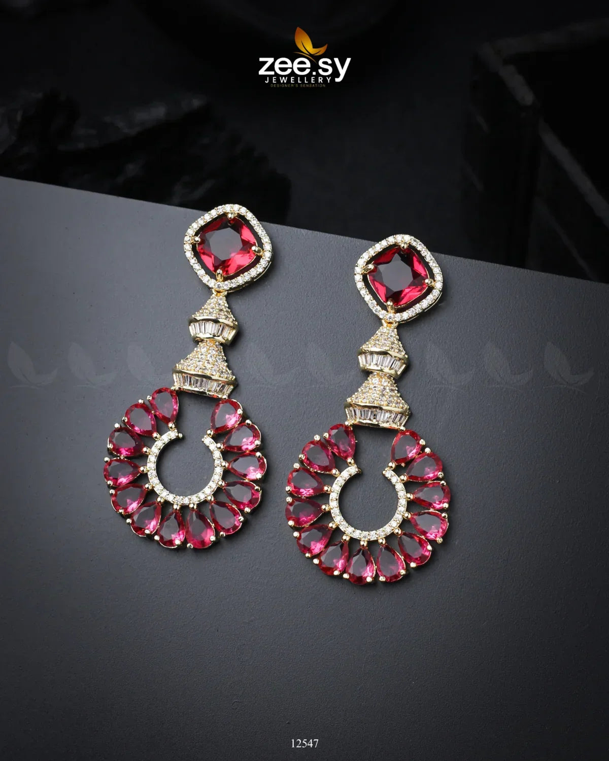 Decorative Earrings Golden Red - Zeesy Jewellery