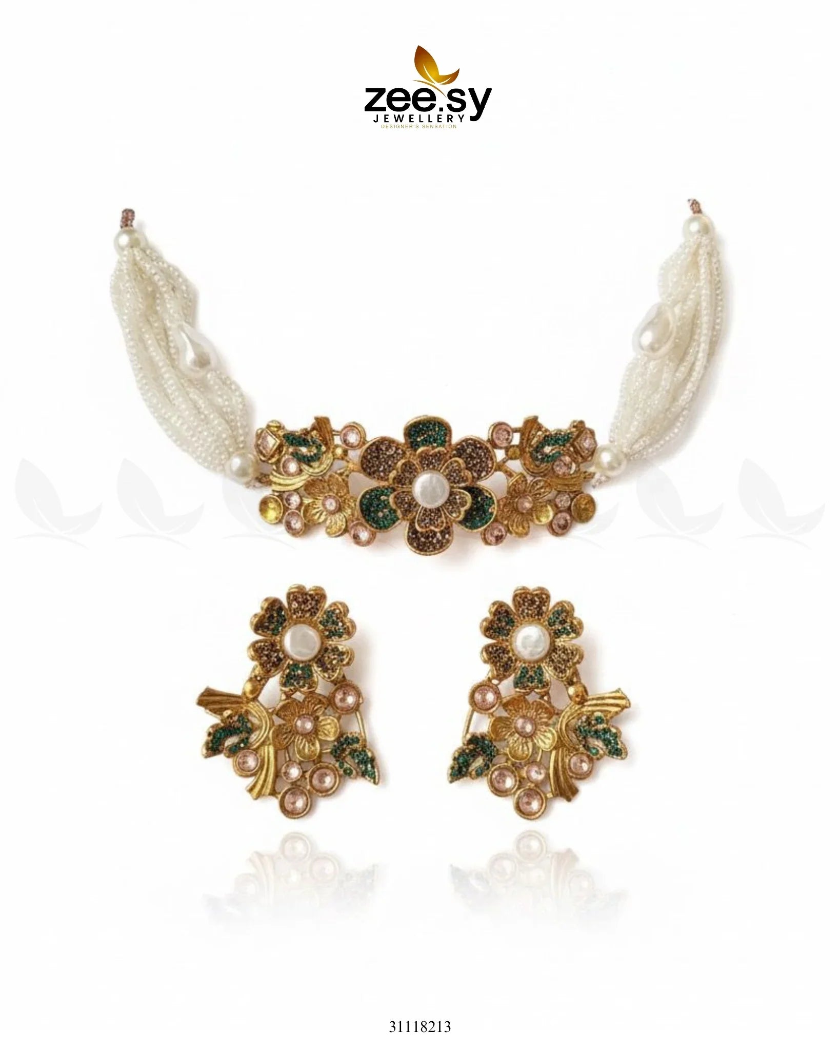 Peony Choker Set Golden Green - Zeesy Jewellery