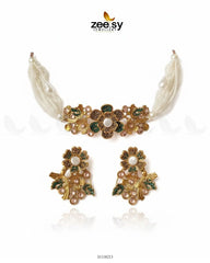 Peony Choker Set Golden Green - Zeesy Jewellery