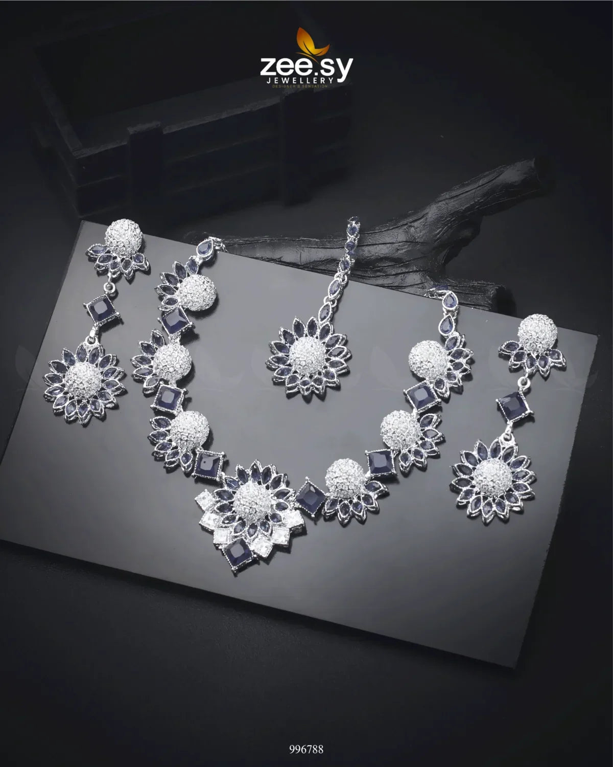 Astilbe Necklace Set Silver Blue - Zeesy Jewellery