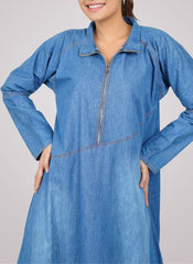 Hijab Ul Hareem Zip Front-Open Denim Abaya - 0120-R-193