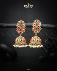 Navratna Elegance Earrings Green - Zeesy Jewellery