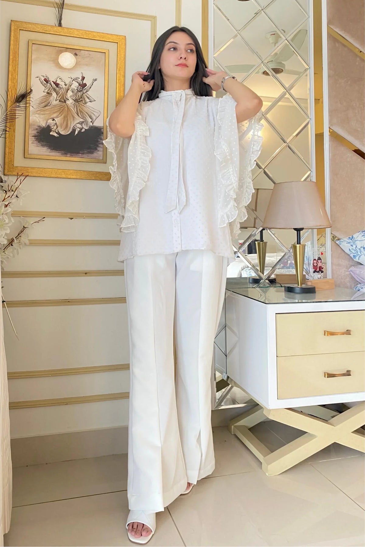 Urban Cut Elegant Cotton Ruffled Shirred Shirt 1 Piece