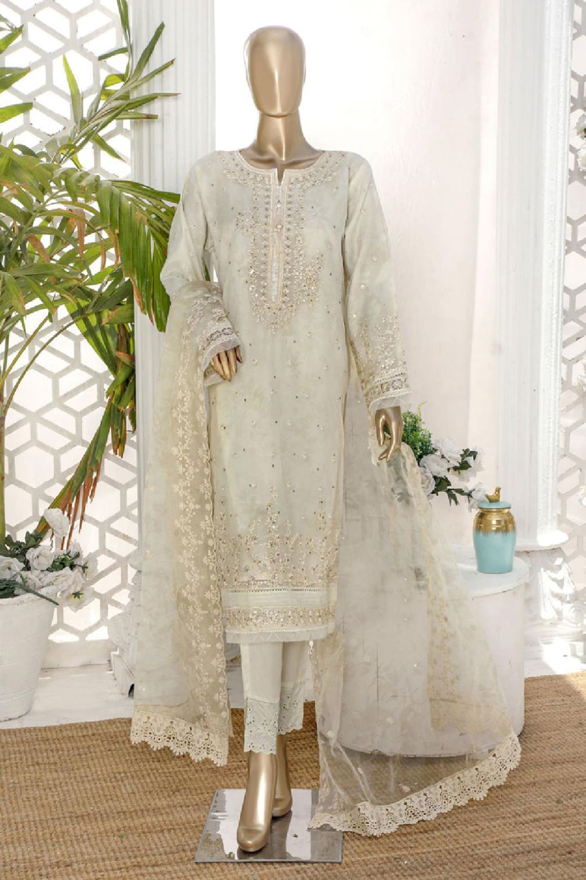Shaahkar by Hz Stitched 3 Piece Formal Collection'2023-HZS-130-Off White