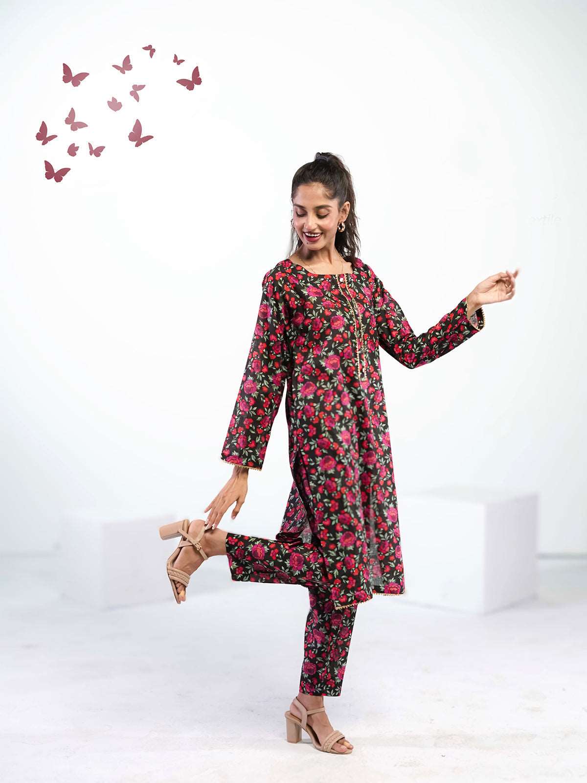 Ahlam Soft Cambric Stitched-Shadow Florals Co-ord set Collection'2024