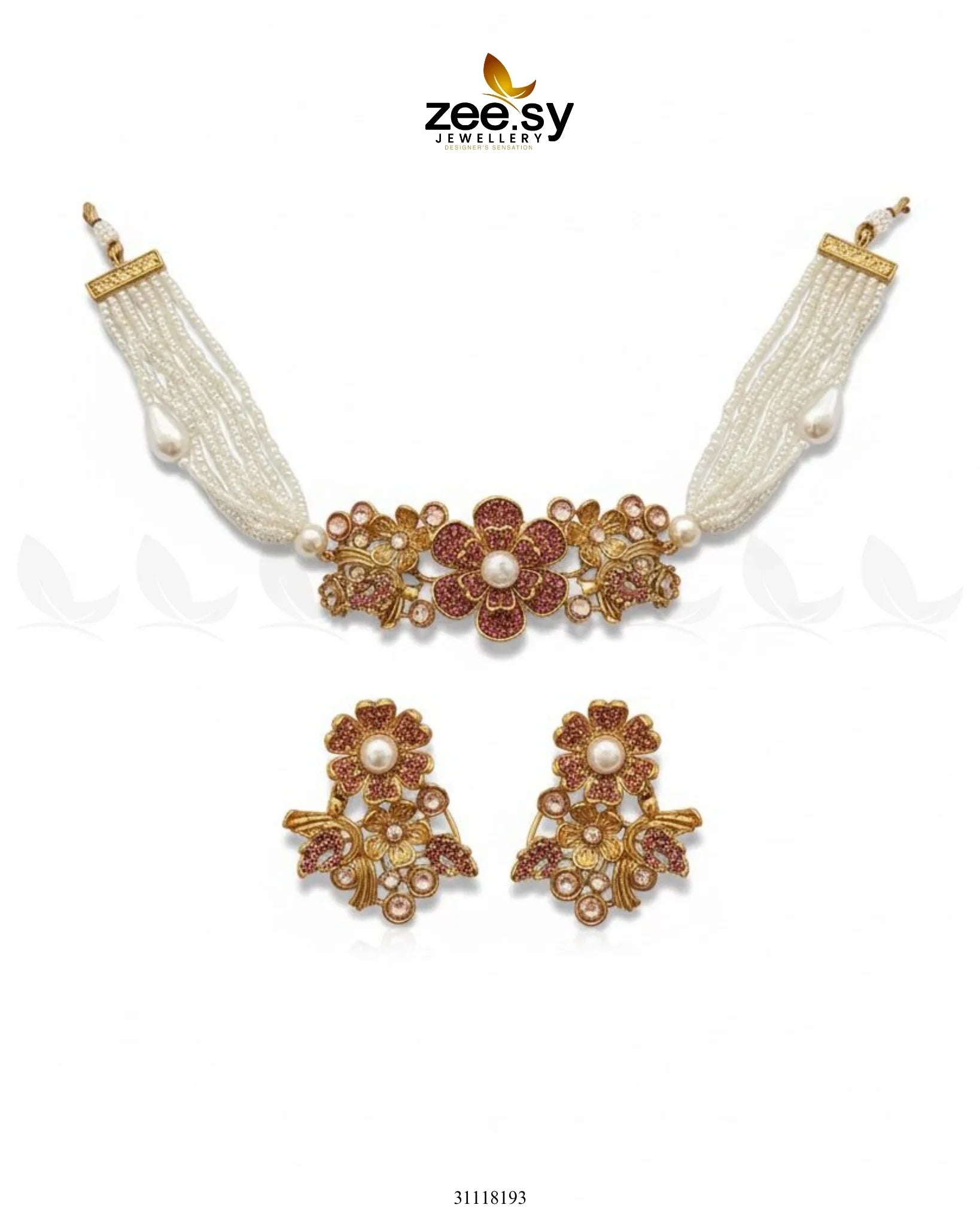 Peony Choker Set Golden Pink - Zeesy Jewellery