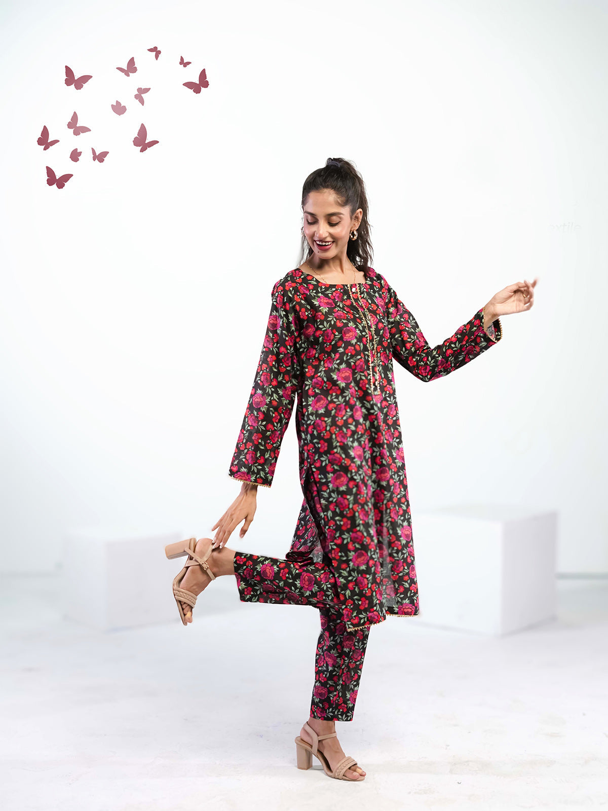 Ahlam Soft Cambric Stitched-Shadow Florals Co-ord set Collection'2024