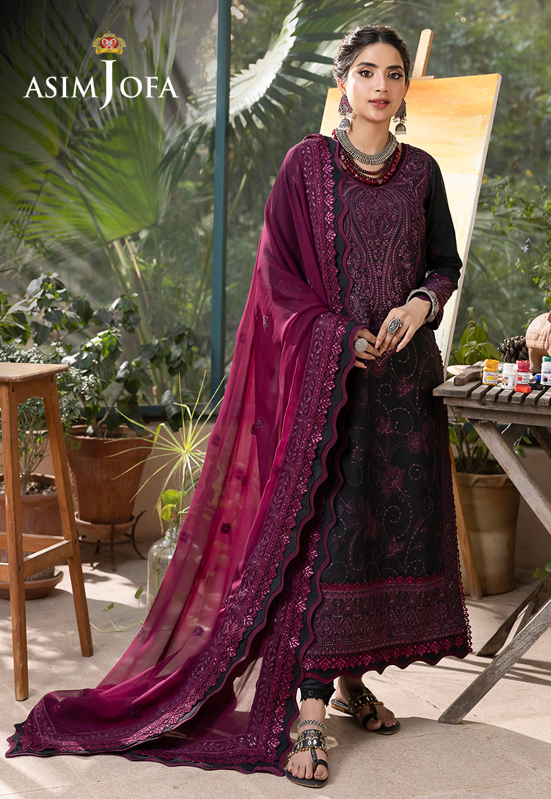 Asim Jofa Shadow Work '23 Ajsw-16 Embroidered Lawn Silk 3 Pcs