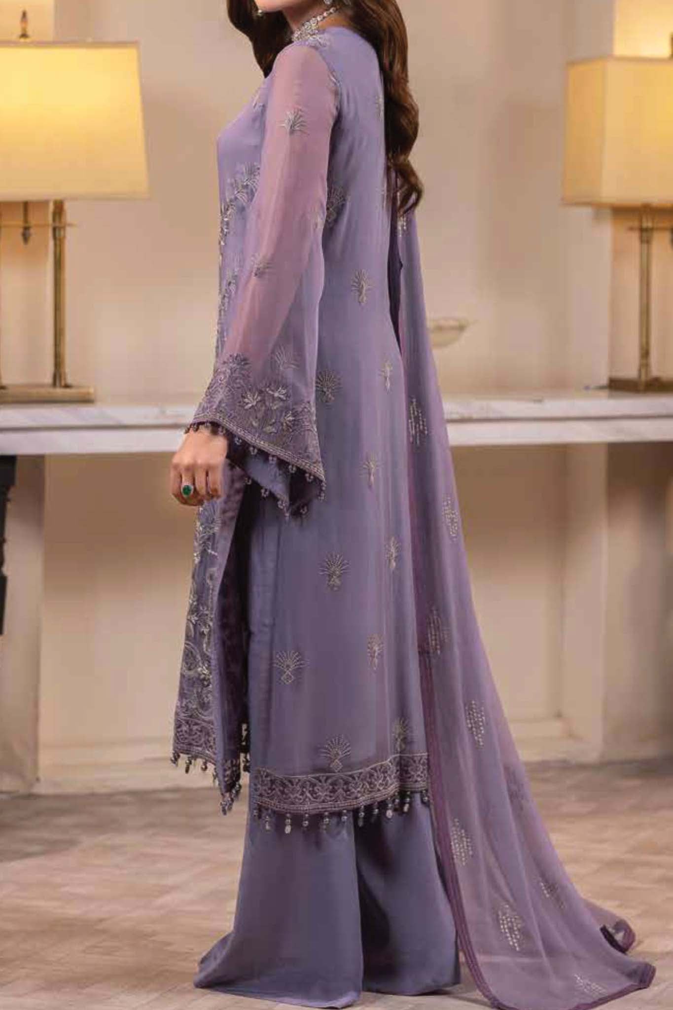 Haya by Flossie Unstitched 3 Piece Luxury Chiffon Vol-14 Collection'2023-K-1401-Dahlia