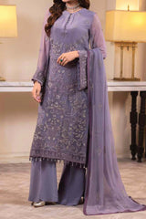 Haya by Flossie Unstitched 3 Piece Luxury Chiffon Vol-14 Collection'2023-K-1401-Dahlia