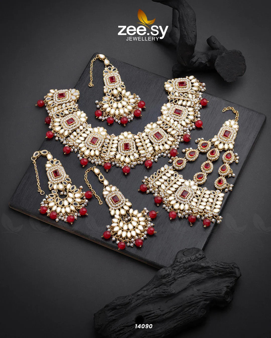 Maryam Bridal Set Red - Zeesy Jewellery