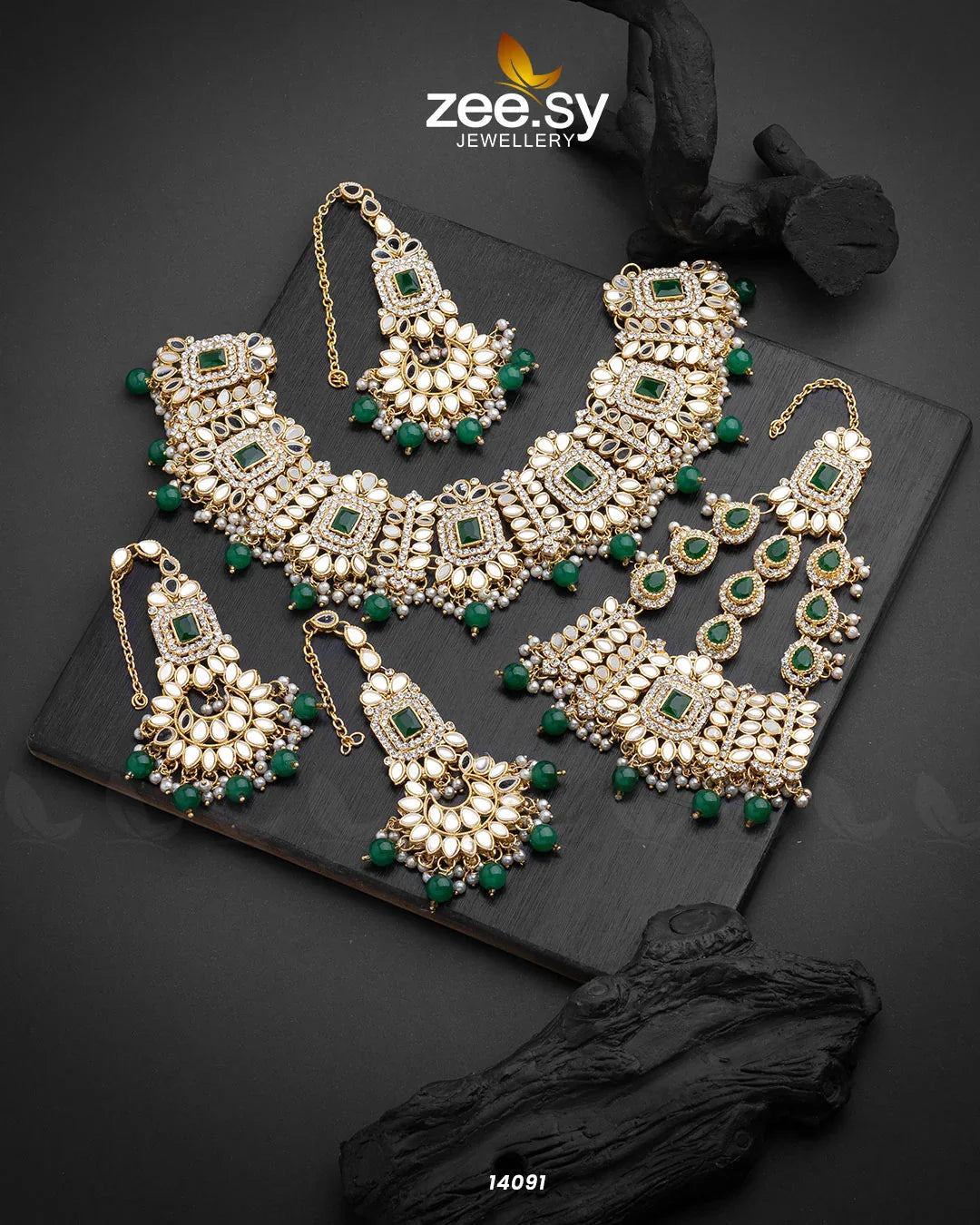 Maryam Bridal Set Green - Zeesy Jewellery
