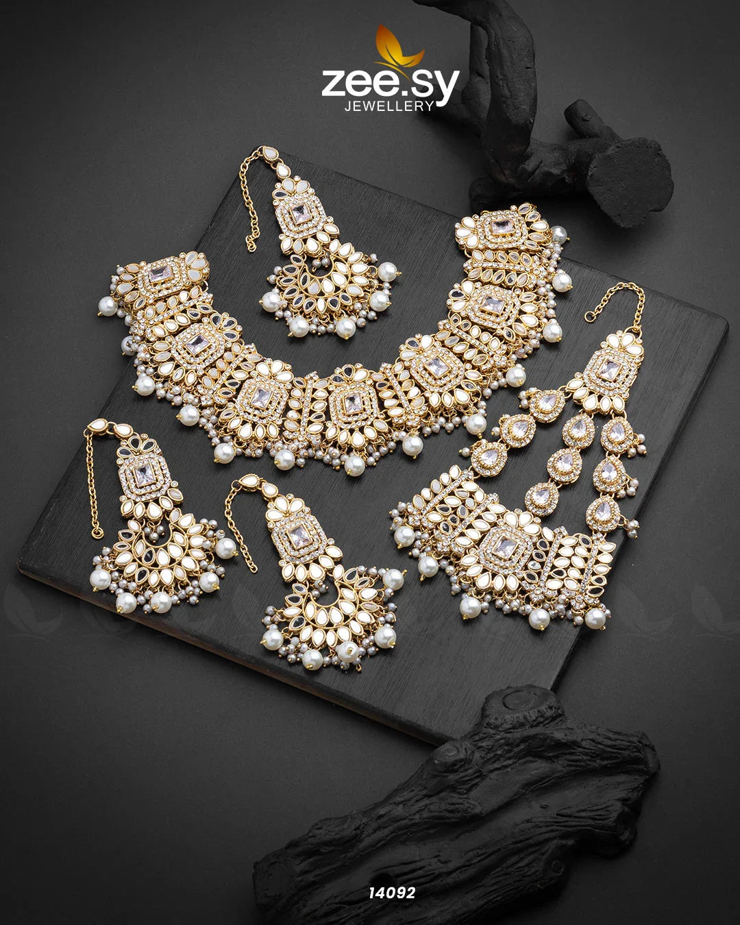 Maryam Bridal Set Pearl - Zeesy Jewellery