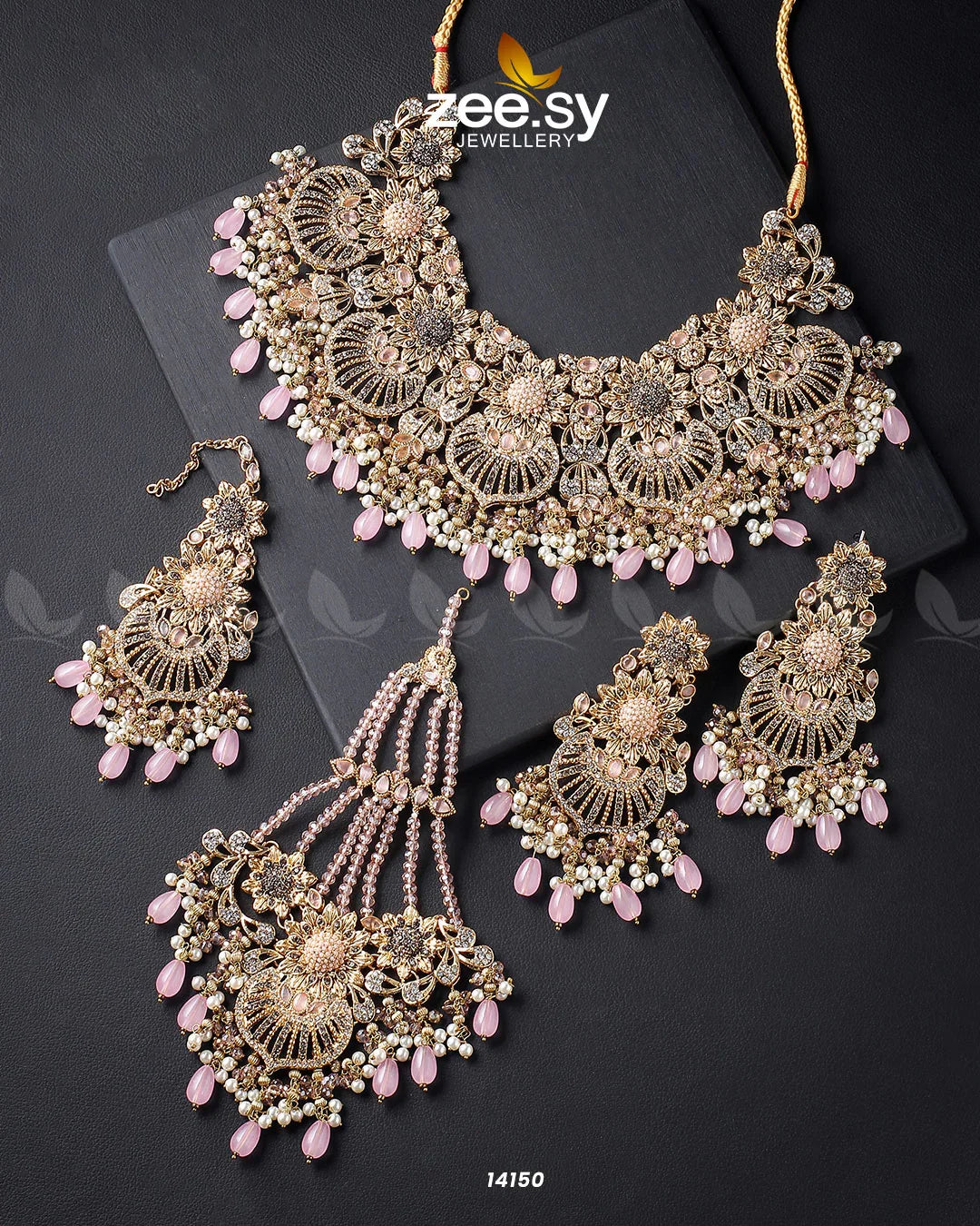 Yarrow Bridal Set Golden Mint Pink - Zeesy Jewellery