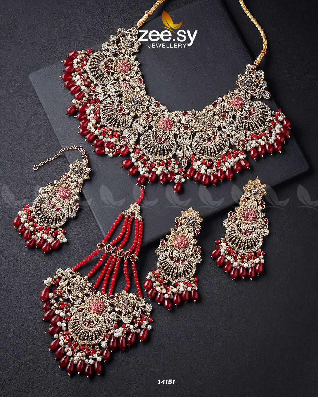 Yarrow Bridal Set Golden Red - Zeesy Jewellery