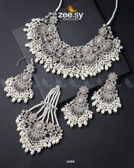 Yarrow Bridal Set Silver Pearl - Zeesy Jewellery