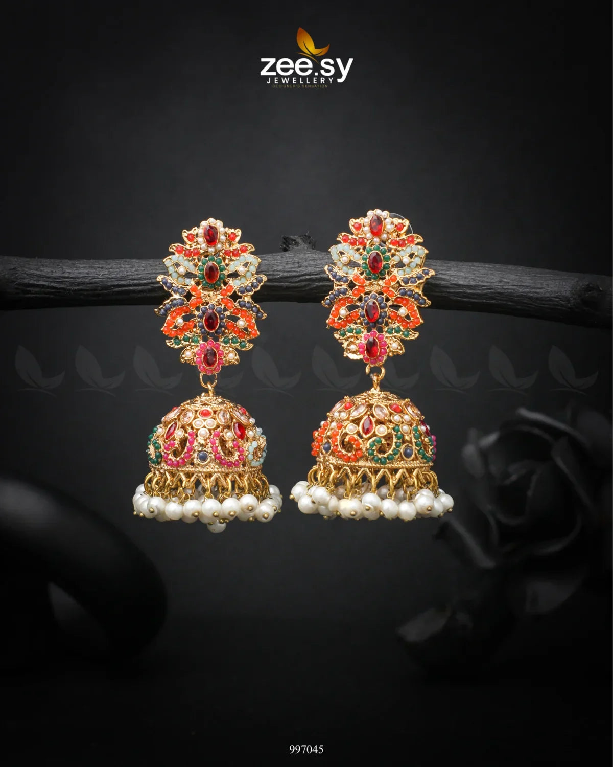 Navratna Elegance Earrings Fuchsia - Zeesy Jewellery