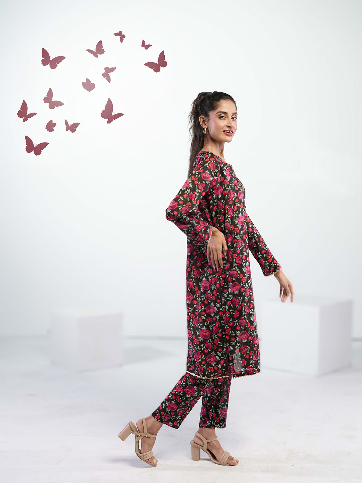 Ahlam Soft Cambric Stitched-Shadow Florals Co-ord set Collection'2024