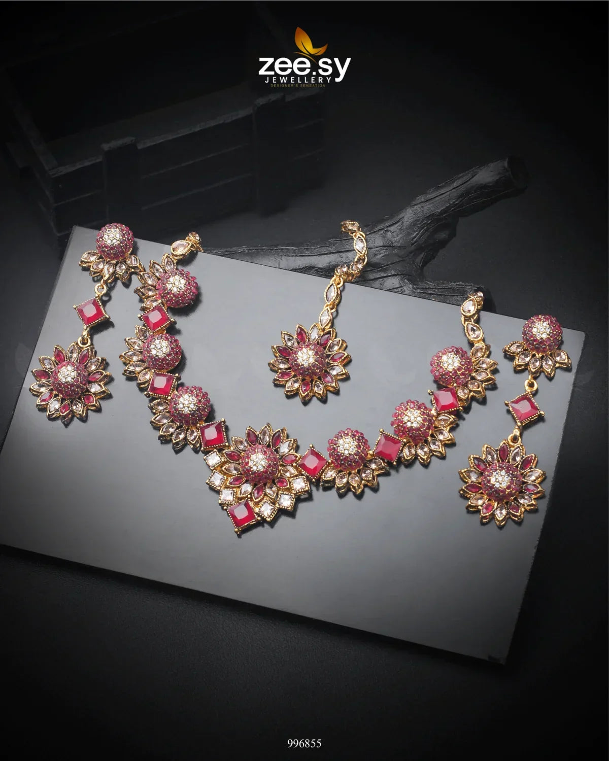 Astilbe Necklace Set Fuchsia - Zeesy Jewellery
