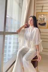 Urban Cut Elegant Cotton Ruffled Shirred Shirt 1 Piece