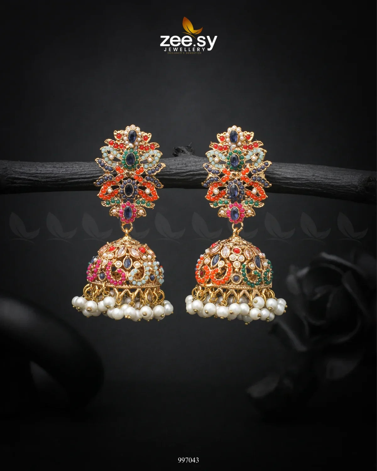 Navratna Elegance Earrings Blue - Zeesy Jewellery