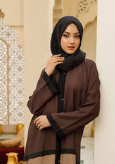 Hijabi.Pk Bicolor Front Open Abaya Brown & Beige