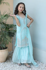 Khanak Stitched Kids-Ice Blue Gharara-KG 011