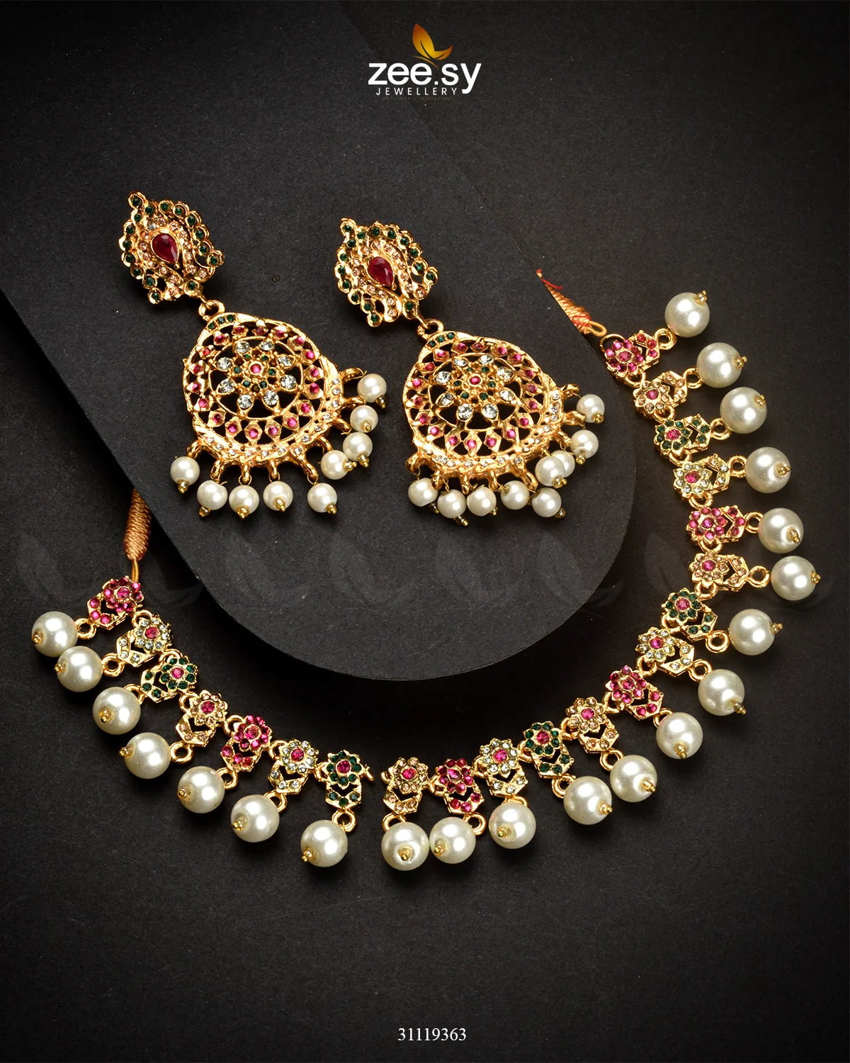 Veiled Necklace Set Shocking Pink & Green - Zeesy Jewellery