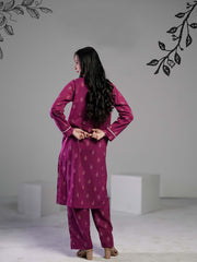 Ahlam Soft Cambric Stitched-Plum Elegence Co-ord set Collection'2024