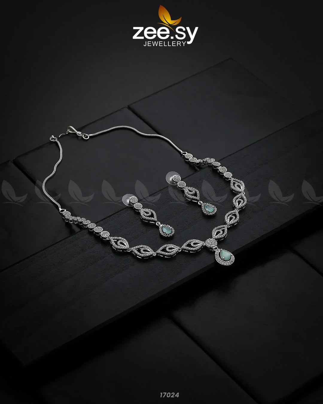 Exquisite Necklace Silver Mint Green - Zeesy Jewellery