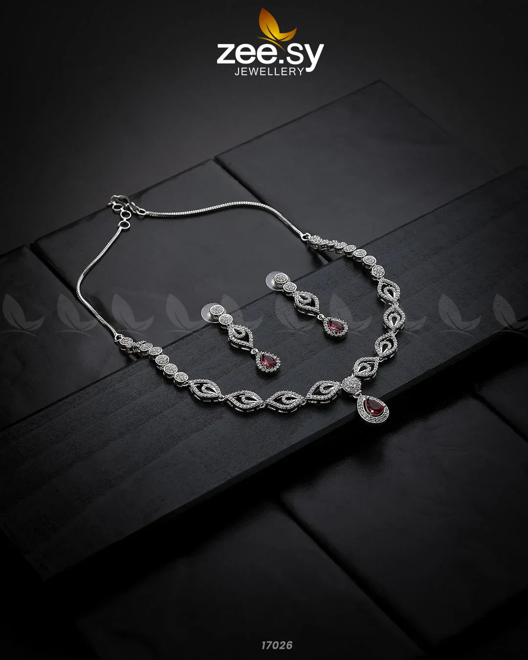 Exquisite Necklace Silver Ruby - Zeesy Jewellery