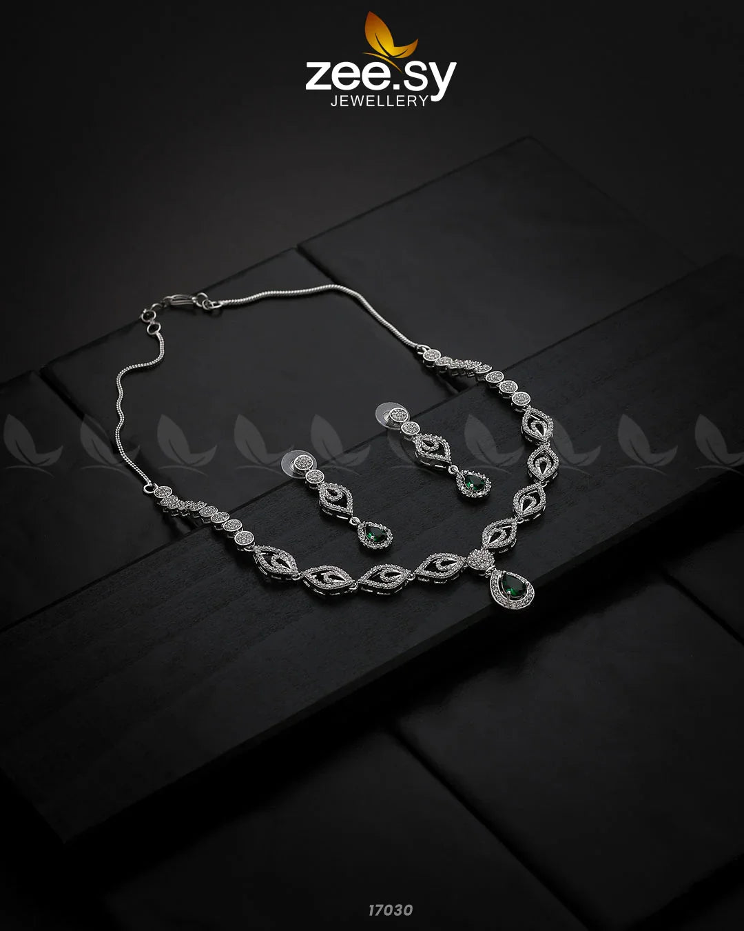 Exquisite Necklace Silver Green - Zeesy Jewellery