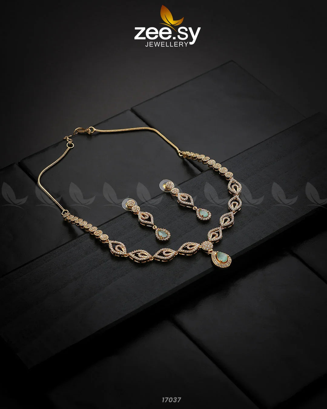 Exquisite Necklace Golden Mint Green - Zeesy Jewellery