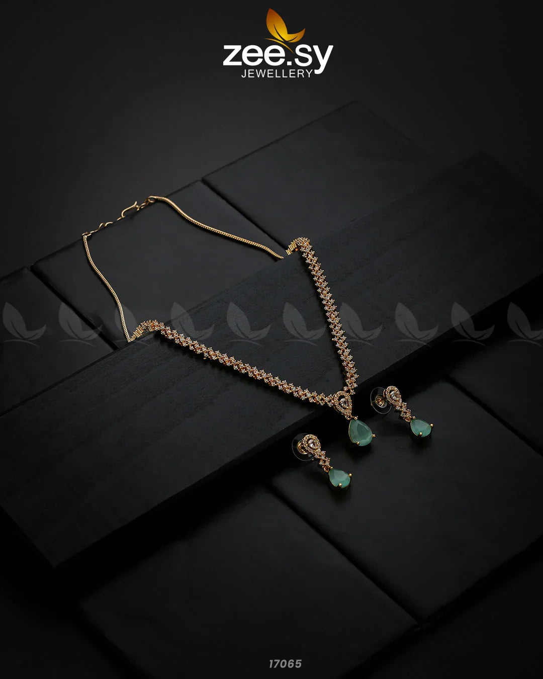 Nargis Zircon Necklace Golden Mint Green - Zeesy Jewellery