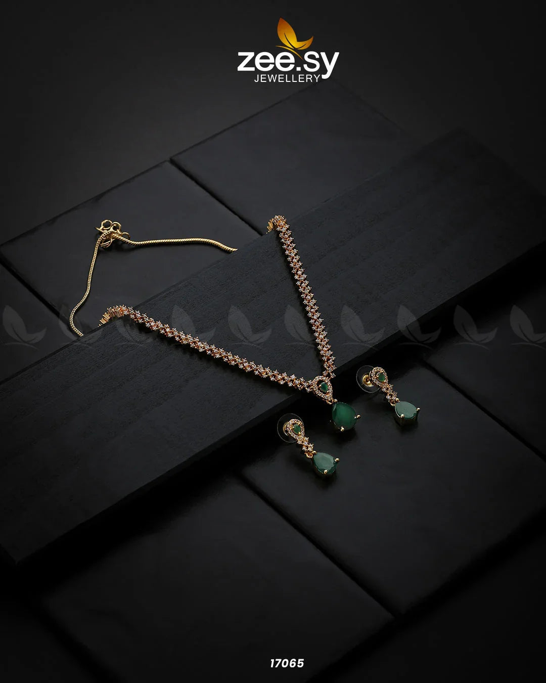Nargis Zircon Necklace Golden Green - Zeesy Jewellery