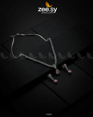 Nargis Zircon Necklace Silver Pink - Zeesy Jewellery